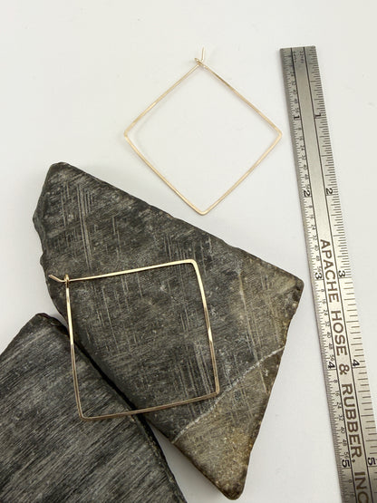 Gold Diamond Hoop Earrings | Boho Hoops | Geometric Earrings | Diamond Shaped Hoops | 14 k Gold Fill | Handmade Hammered Hoops