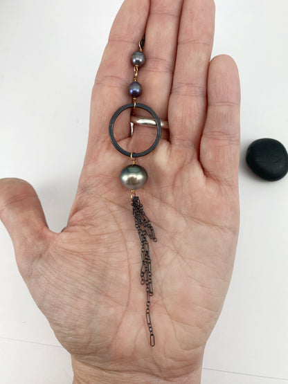 Mixed Metal Tahitian Pearl Fringe Necklace