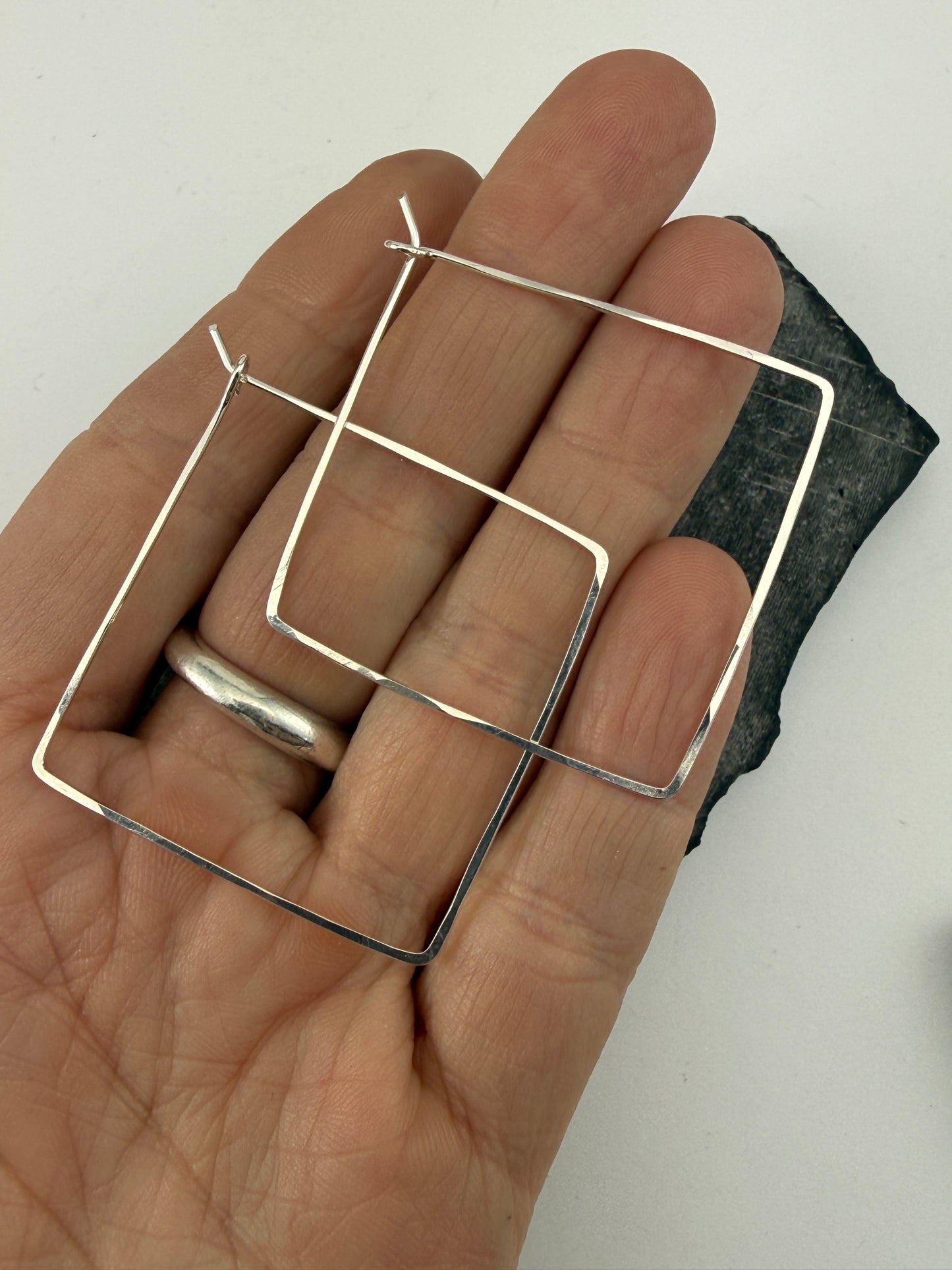 Sterling Silver Diamond Hoop Earrings | Boho Hoops | Geometric Earrings | Diamond Shaped Hoops | Sterling Silver | Handmade Hammered Hoops