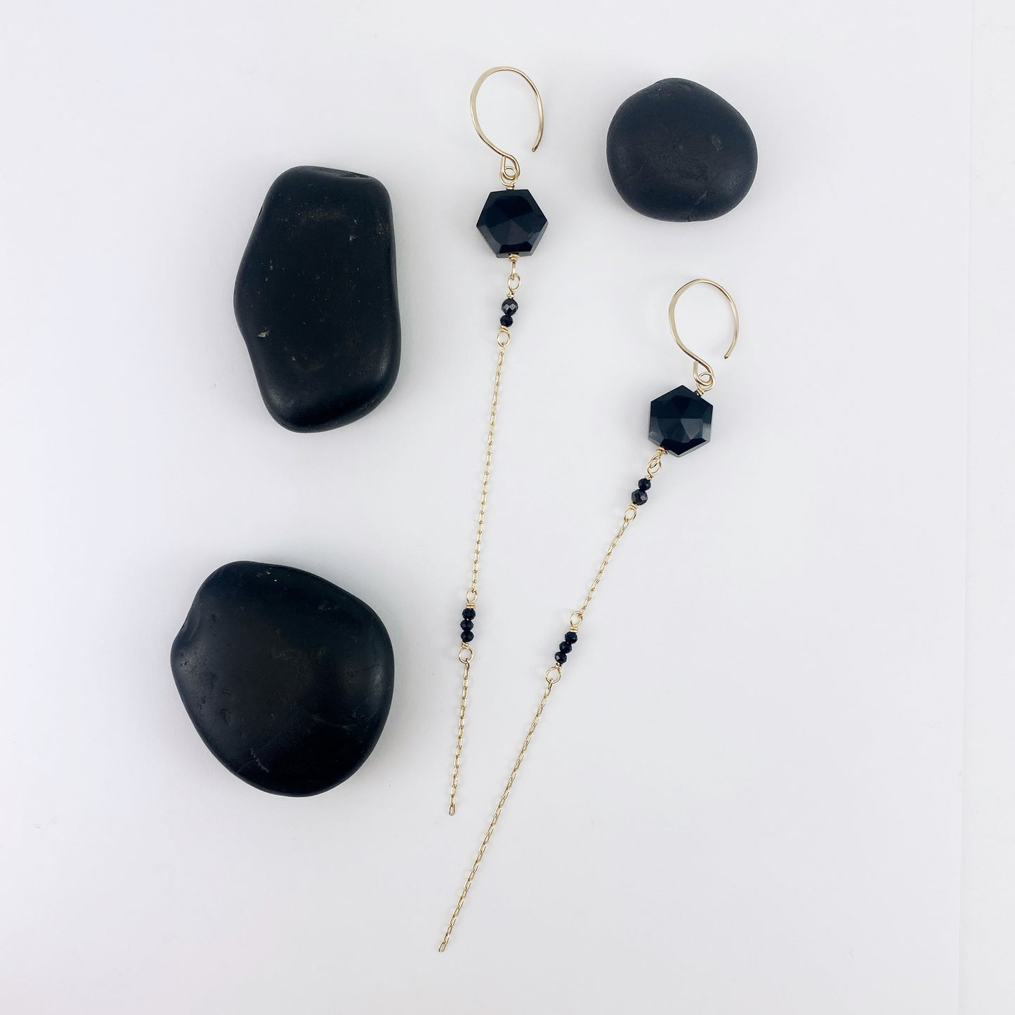 Asymmetrical Gold Onyx Drop Earrings | Gemstone Earrings | Modern Earrings | Mismatched Earrings | Edgy Style | Gold Boho Earrings | Birthstone Earrings | Birthstone Jewelry