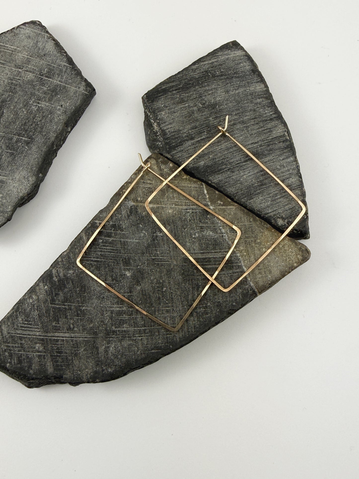 Gold Diamond Hoop Earrings | Boho Hoops | Geometric Earrings | Diamond Shaped Hoops | 14 k Gold Fill | Handmade Hammered Hoops