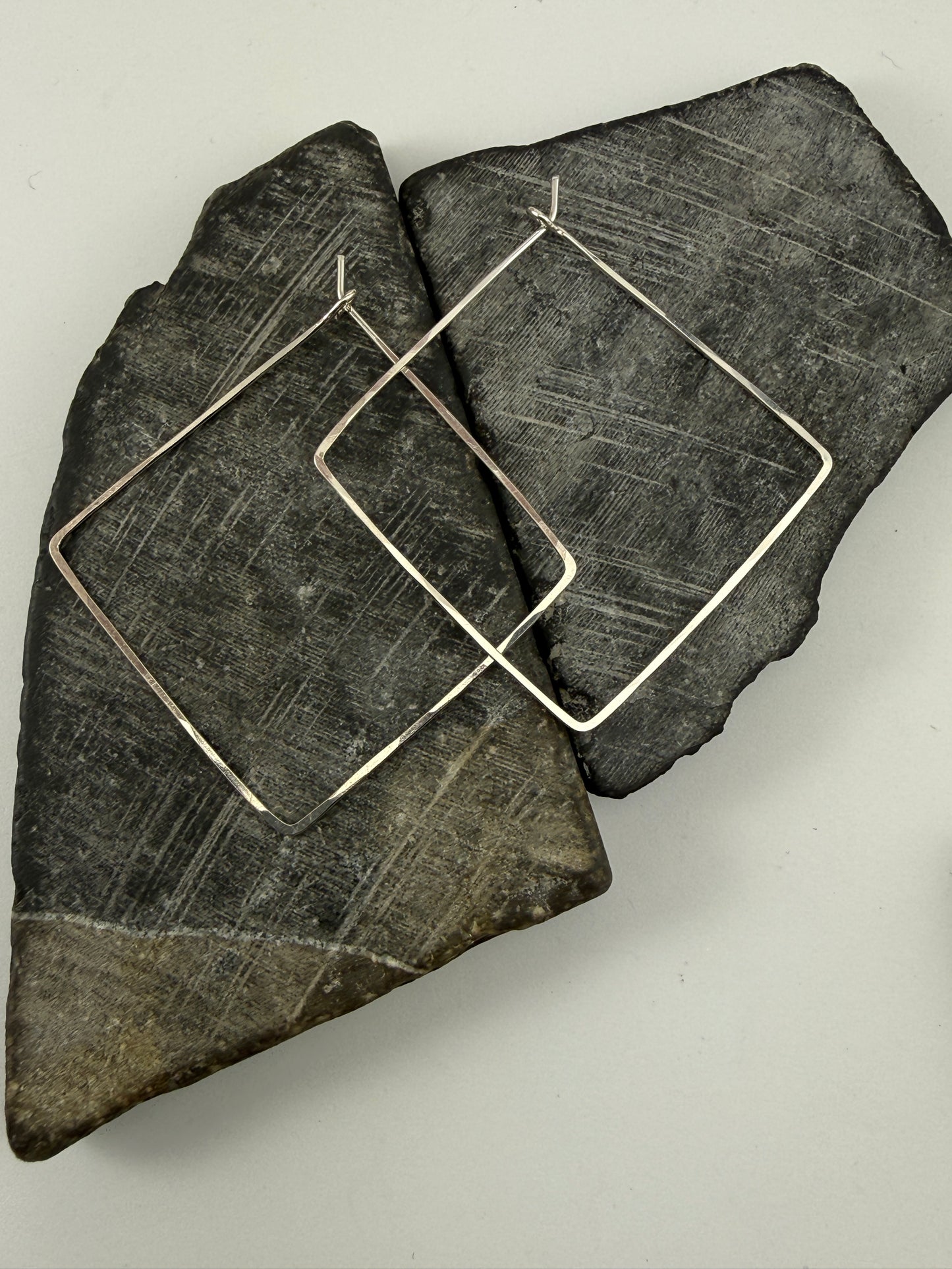 Sterling Silver Diamond Hoop Earrings | Boho Hoops | Geometric Earrings | Diamond Shaped Hoops | Sterling Silver | Handmade Hammered Hoops