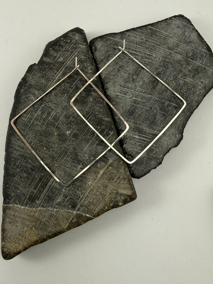 Sterling Silver Diamond Hoop Earrings | Boho Hoops | Geometric Earrings | Diamond Shaped Hoops | Sterling Silver | Handmade Hammered Hoops