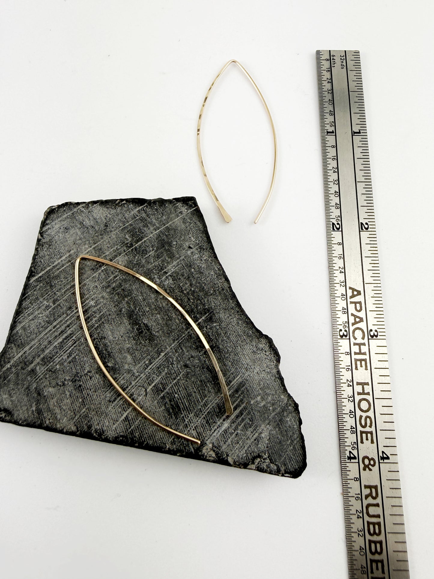 Gold Marquis Threader Earrings | Arc Earrings | Boho Threaders | Gold Pull Through Earrings | 14 k Gold Fill | Handmade Hammered Earrings