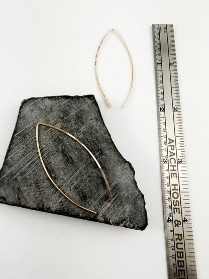 Gold Marquis Threader Earrings | Arc Earrings | Boho Threaders | Gold Pull Through Earrings | 14 k Gold Fill | Handmade Hammered Earrings