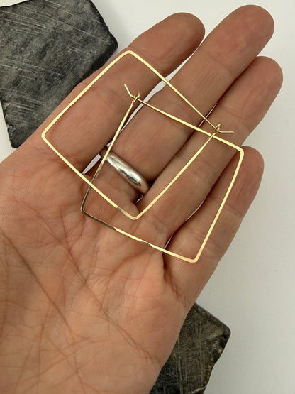 Gold Diamond Hoop Earrings | Boho Hoops | Geometric Earrings | Diamond Shaped Hoops | 14 k Gold Fill | Handmade Hammered Hoops