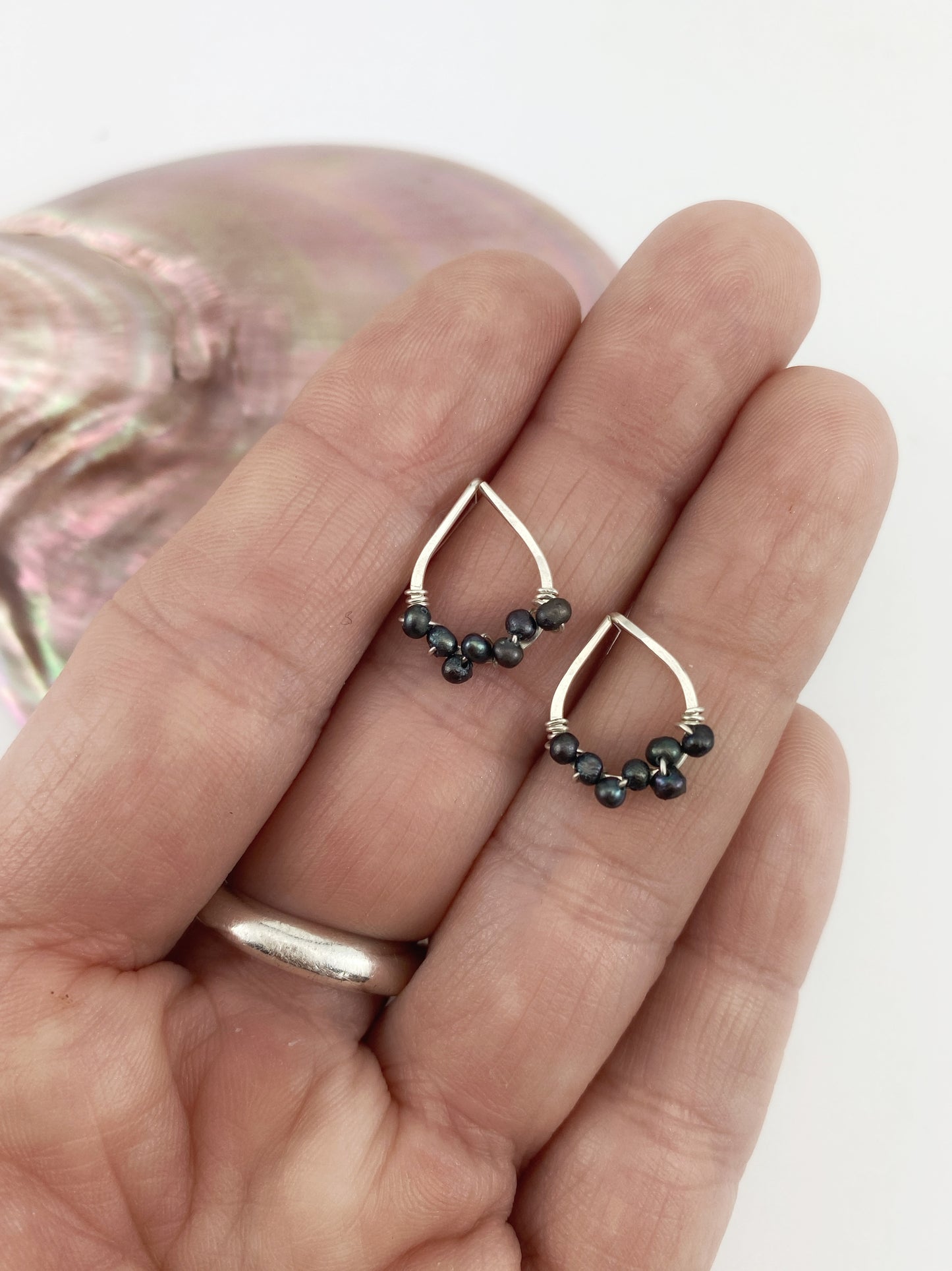 Silver Teardrop Studs with Woven Pearls
