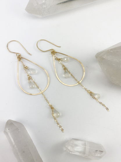 Gold Moonstone Teardrop Earrings | Teardrop Hoops | Geometric Earrings | Moonstone Earrings | Minimalist Earrings | Boho Teardrop Earrings | 14 K Gold Fill