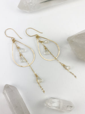 Gold Moonstone Teardrop Earrings | Teardrop Hoops | Geometric Earrings | Moonstone Earrings | Minimalist Earrings | Boho Teardrop Earrings | 14 K Gold Fill