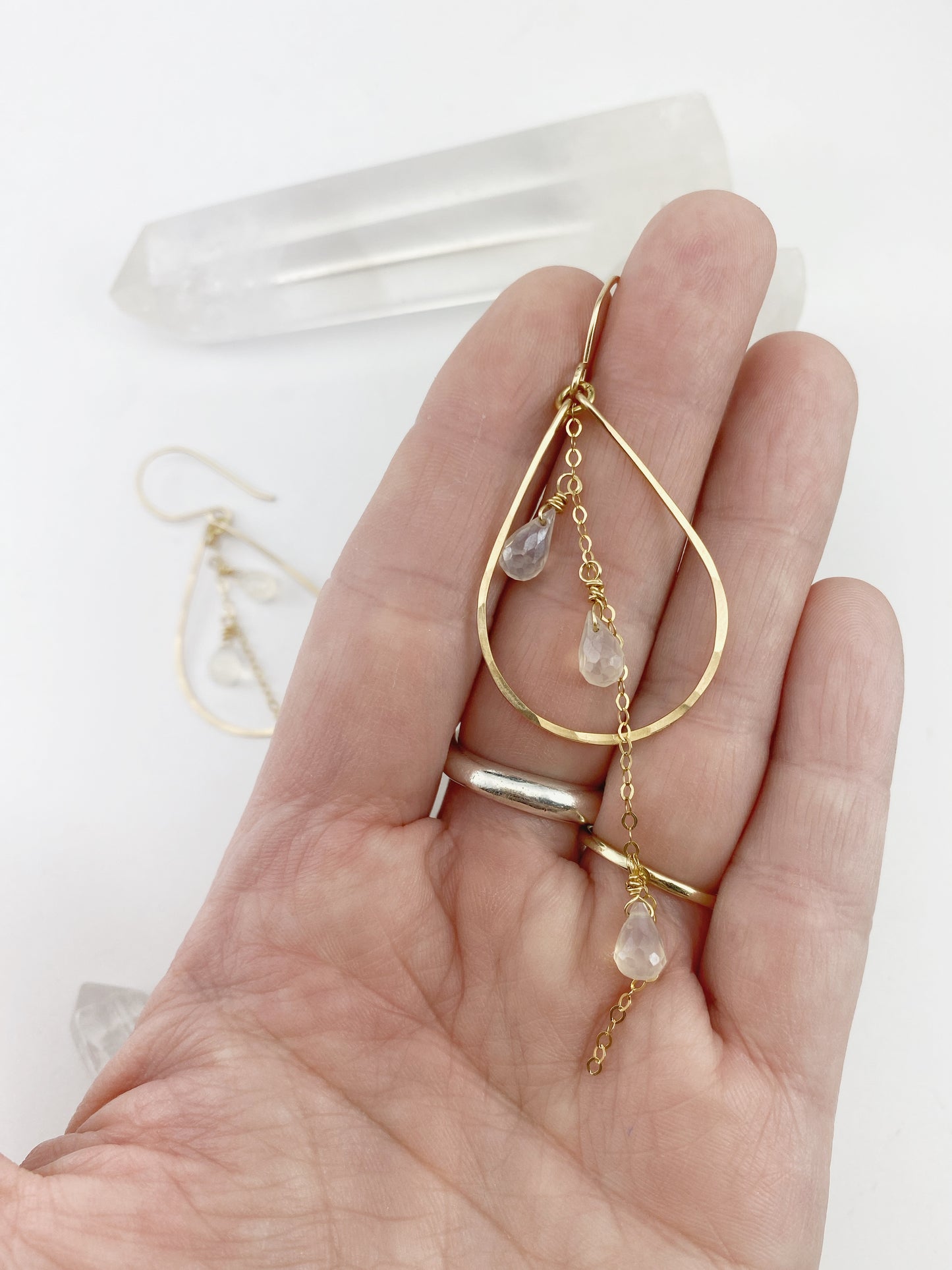 Gold Moonstone Teardrop Earrings | Teardrop Hoops | Geometric Earrings | Moonstone Earrings | Minimalist Earrings | Boho Teardrop Earrings | 14 K Gold Fill