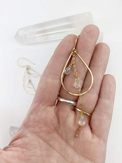 Gold Moonstone Teardrop Earrings | Teardrop Hoops | Geometric Earrings | Moonstone Earrings | Minimalist Earrings | Boho Teardrop Earrings | 14 K Gold Fill