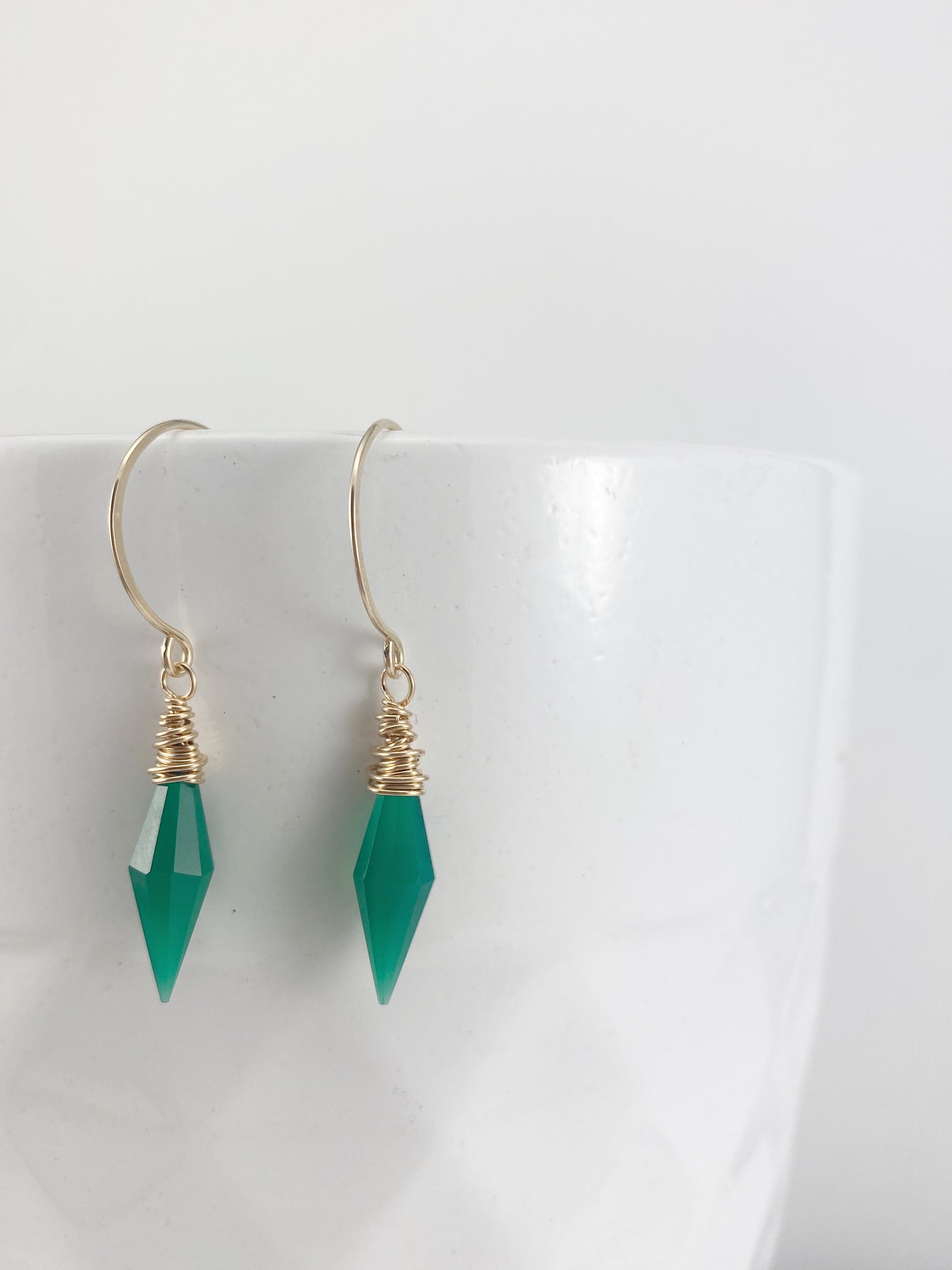 Green Onyx Gold Drop Earrings | Gemstone Earrings | Gold Dangle Earrings | Green Stone | Gold Boho Earrings | Geometric Earrings | Dainty Earrings