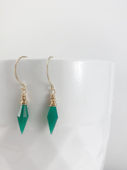 Green Onyx Gold Drop Earrings | Gemstone Earrings | Gold Dangle Earrings | Green Stone | Gold Boho Earrings | Geometric Earrings | Dainty Earrings