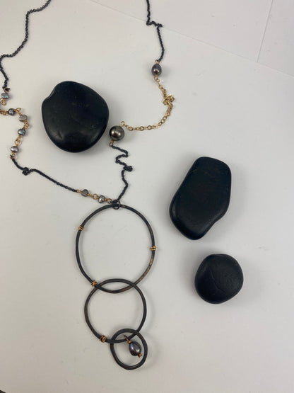 Boho interlocking Necklace with Tahitian & Freshwater Pearls