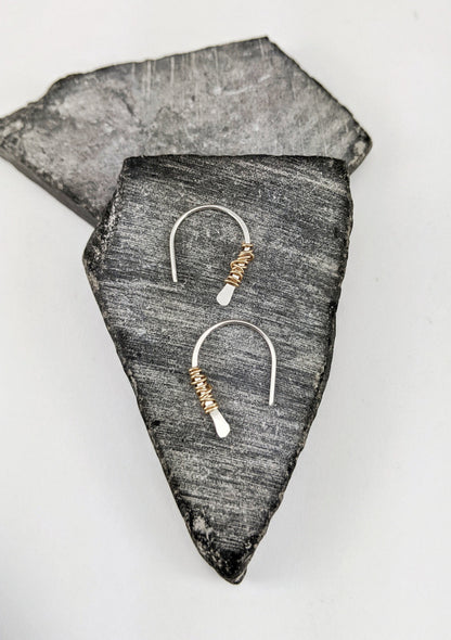 Silver Horseshoe Threader with 14k Gold Wrap | Huggie Hoops | Dainty Earrings | Tiny Earrings | Small Boho Earrings | Mini Earrings | Open Hoop | Horseshoe Earrings