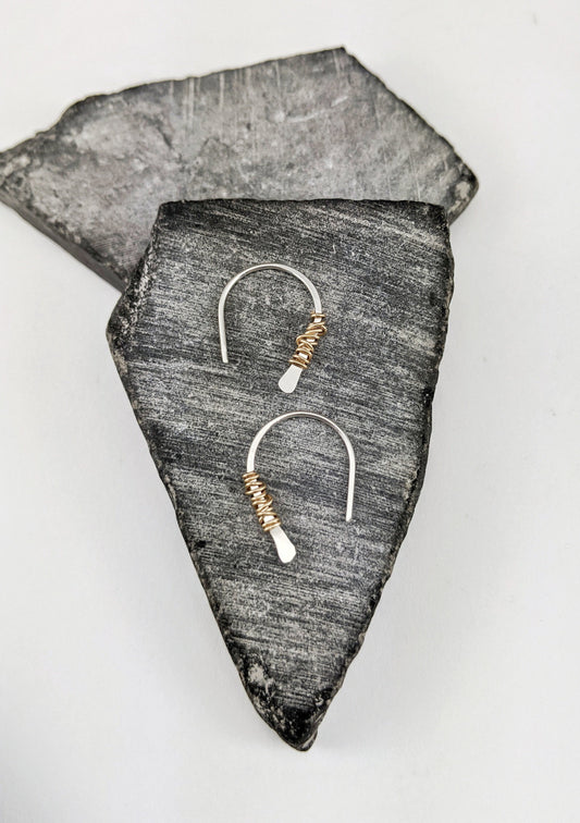 Silver Horseshoe Threader with 14k Gold Wrap | Huggie Hoops | Dainty Earrings | Tiny Earrings | Small Boho Earrings | Mini Earrings | Open Hoop | Horseshoe Earrings