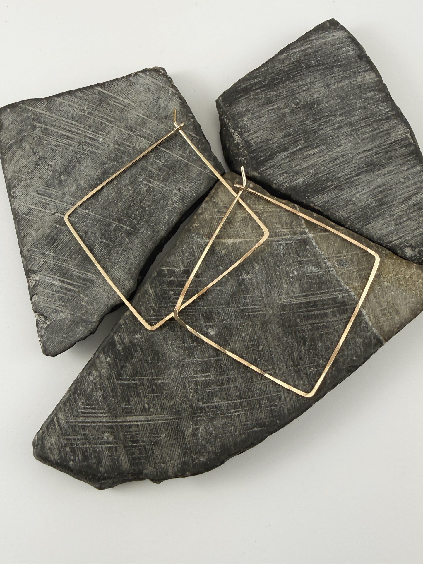 Gold Diamond Hoop Earrings | Boho Hoops | Geometric Earrings | Diamond Shaped Hoops | 14 k Gold Fill | Handmade Hammered Hoops