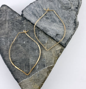 Gold Petal Hoop Earrings | Boho Hoops | Geometric Earrings | Petal Shaped Hoops | 14 K Gold Fill | Handmade Hammered Hoops