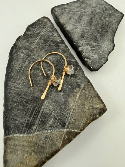 Gold Open Hoop Earrings with Herkimer Diamonds | Birthstone Earrings | Dainty Earrings | Gold Boho Earrings | Gold Hoops | April Birthstone | Arch Hoops | Simple Earrings | Open Hoops | Minimalist Earrings