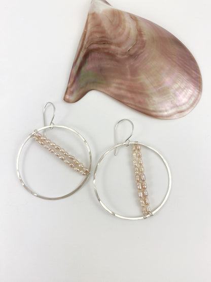 Double Strung Silver Pearl Hoops