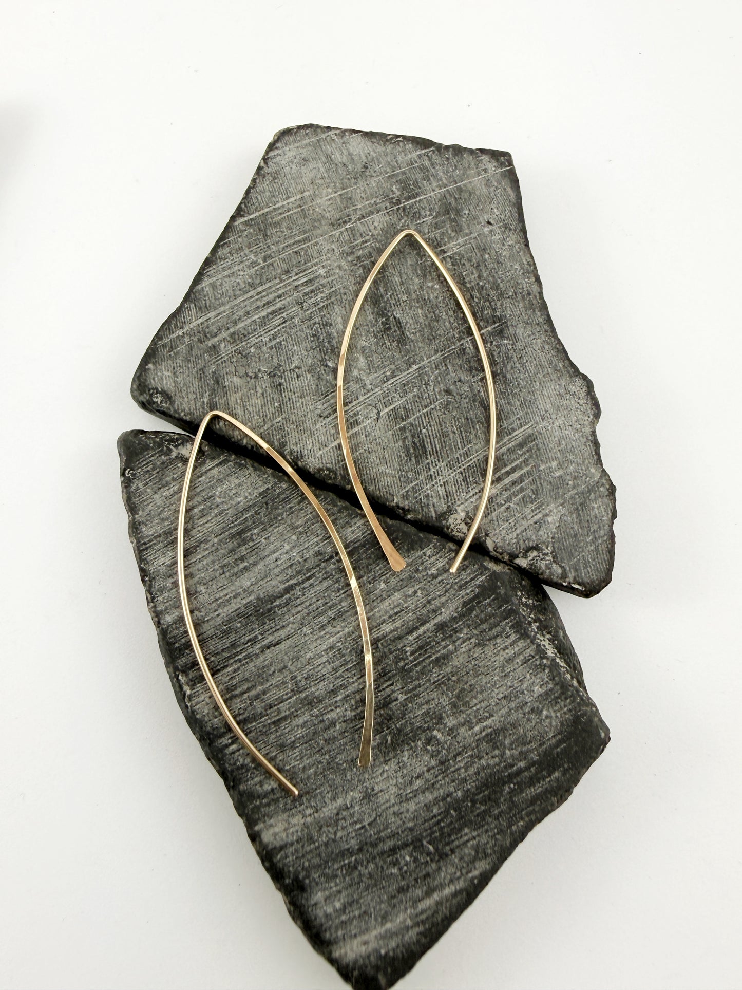 Gold Marquis Threader Earrings | Arc Earrings | Boho Threaders | Gold Pull Through Earrings | 14 k Gold Fill | Handmade Hammered Earrings