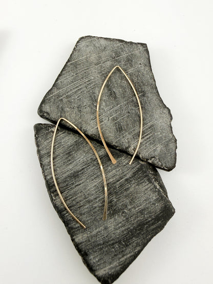 Gold Marquis Threader Earrings | Arc Earrings | Boho Threaders | Gold Pull Through Earrings | 14 k Gold Fill | Handmade Hammered Earrings