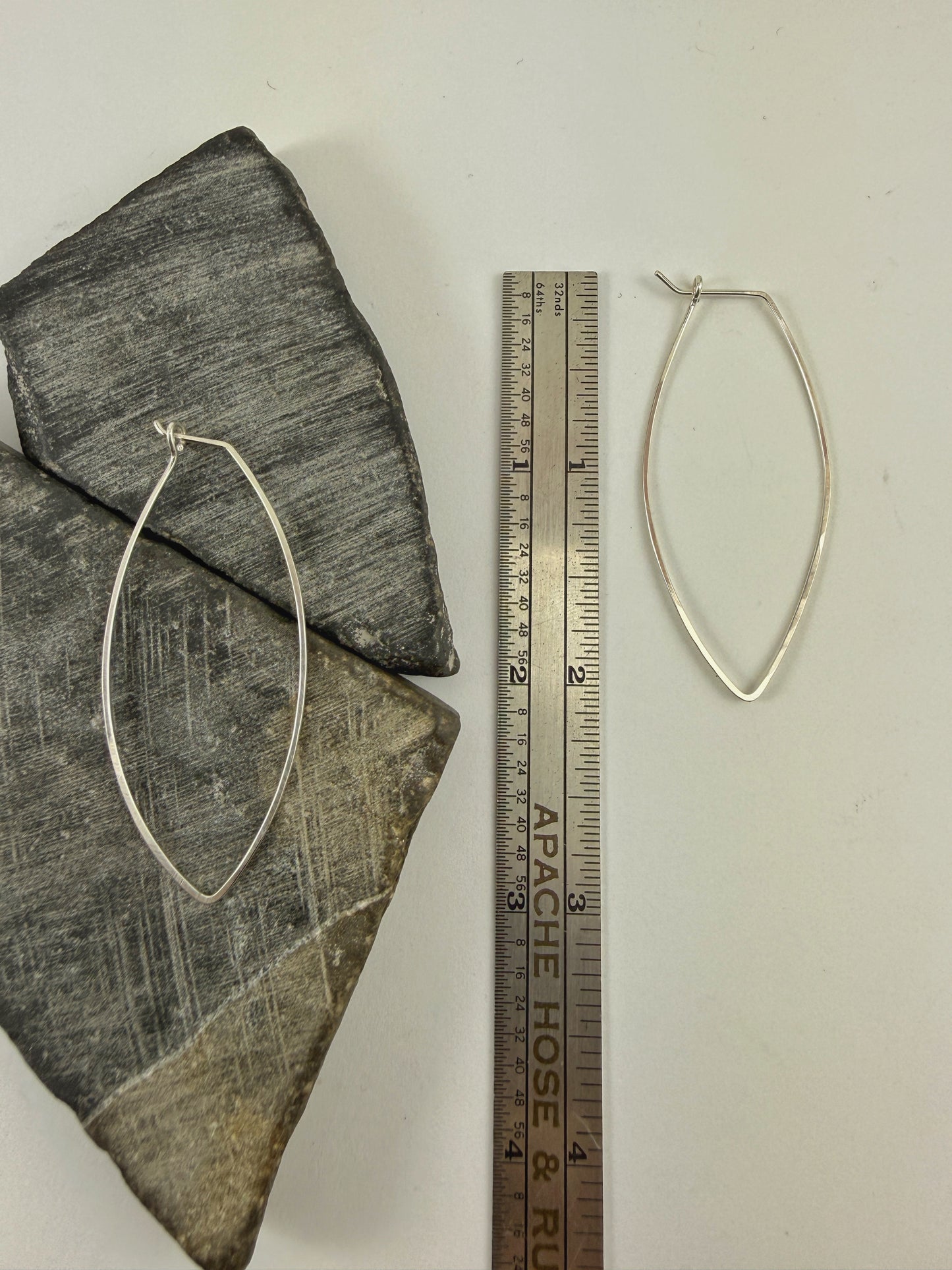 Sterling Silver Petal Hoop Earrings | Boho Hoops | Geometric Earrings | Petal Shaped Hoops | Sterling Silver | Handmade Hammered Hoops