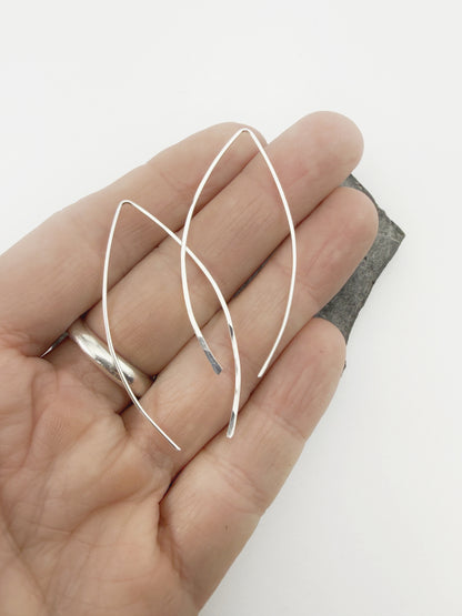 Sterling Silver Marquis Threader Earrings | Arc Earrings | Boho Threaders | Sterling Silver Pull Through Earrings | Handmade Hammered Earrings
