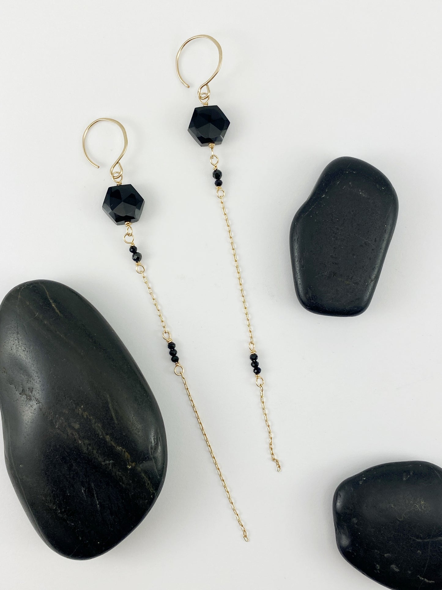 Asymmetrical Gold Onyx Drop Earrings | Gemstone Earrings | Modern Earrings | Mismatched Earrings | Edgy Style | Gold Boho Earrings | Birthstone Earrings | Birthstone Jewelry