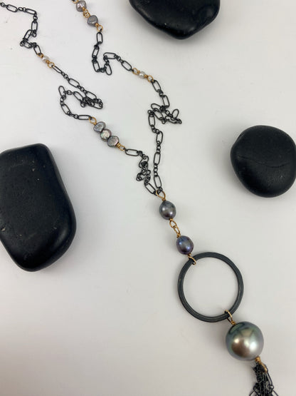 Mixed Metal Tahitian Pearl Fringe Necklace