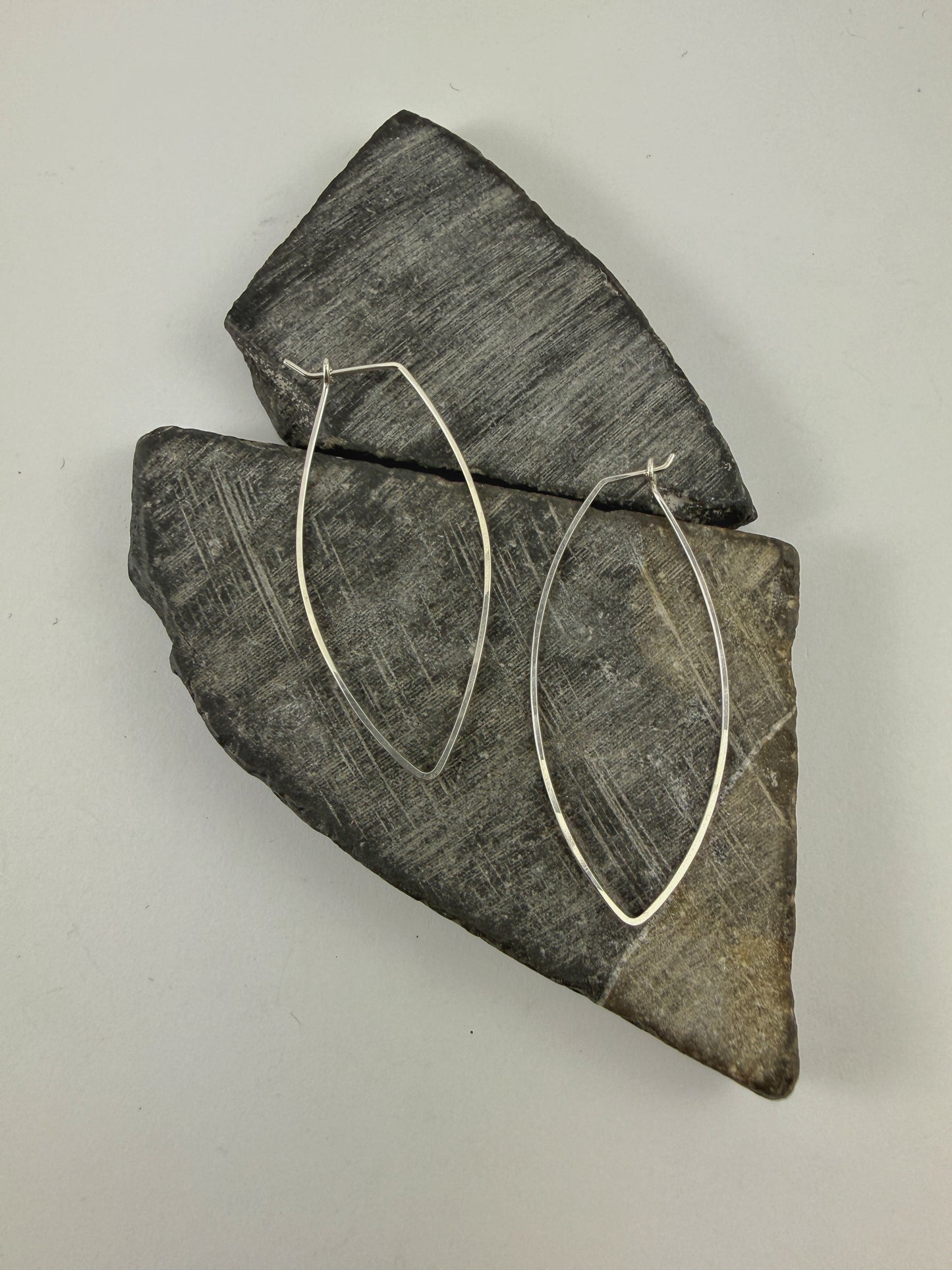 Sterling Silver Petal Hoop Earrings | Boho Hoops | Geometric Earrings | Petal Shaped Hoops | Sterling Silver | Handmade Hammered Hoops