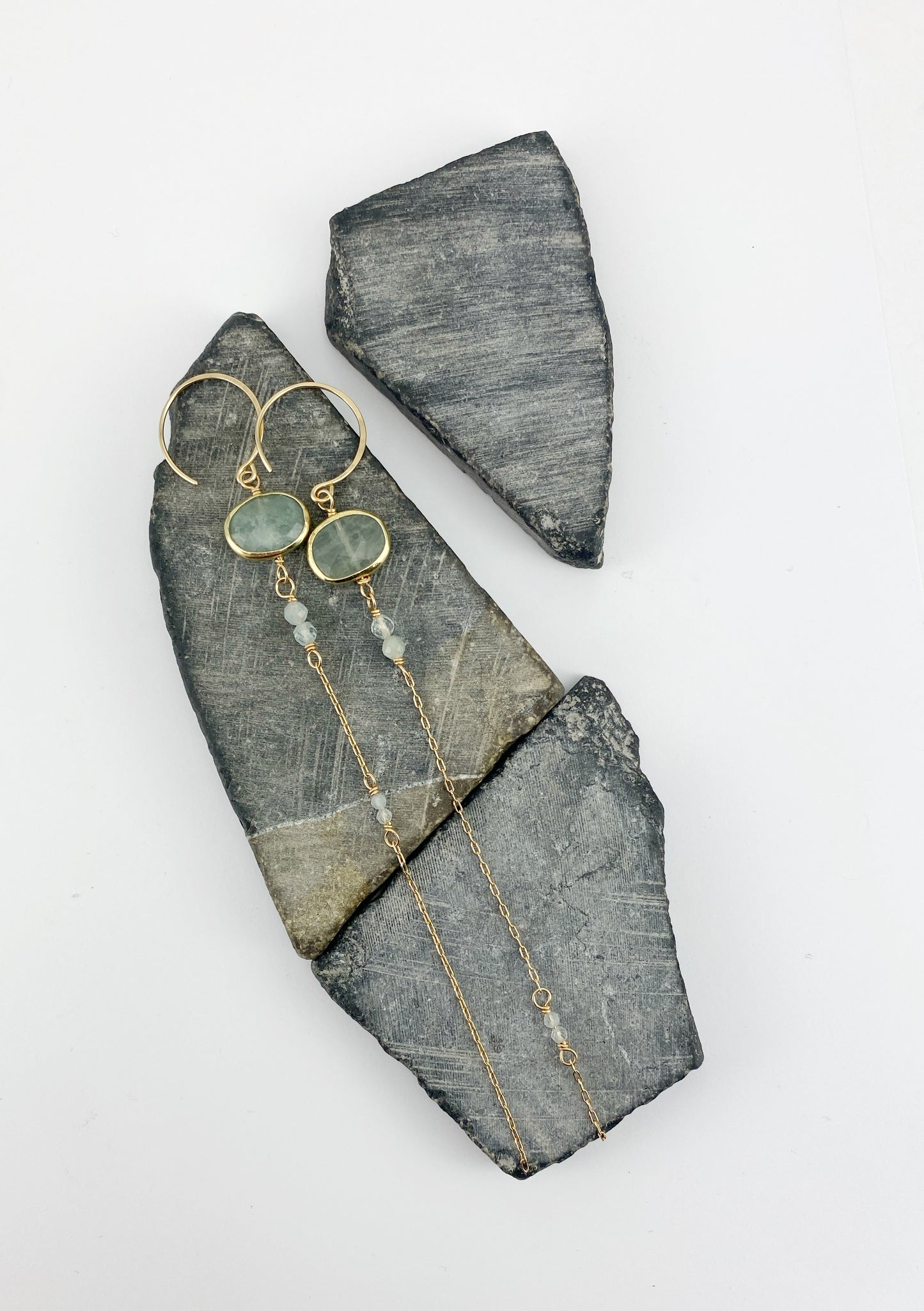 Asymmetrical Gold Aquamarine Drop Earrings  | Gemstone Earrings | Modern Earrings | Mismatched Earrings | Edgy Style | Gold Boho Earrings | Birthstone Earrings | Birthstone Jewelry