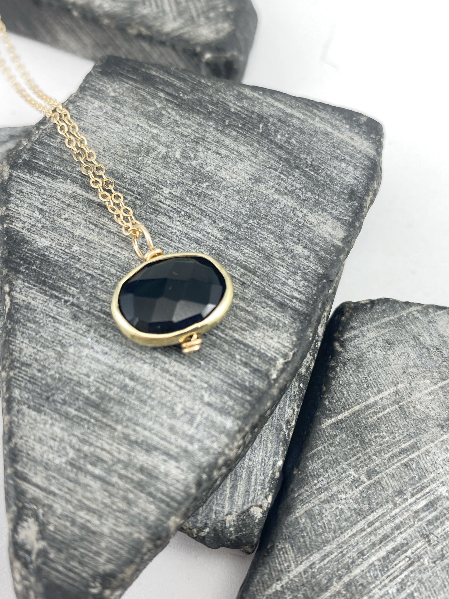 Faceted Onyx Necklace | Gold Necklace | Onyx Bezel Necklace | Boho Necklace | Birthstone Jewelry | July Birthday | Onyx Jewelry