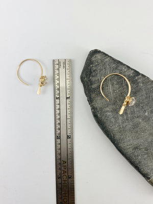 Gold Open Hoop Earrings with Herkimer Diamonds | Birthstone Earrings | Dainty Earrings | Gold Boho Earrings | Gold Hoops | April Birthstone | Arch Hoops | Simple Earrings | Open Hoops | Minimalist Earrings