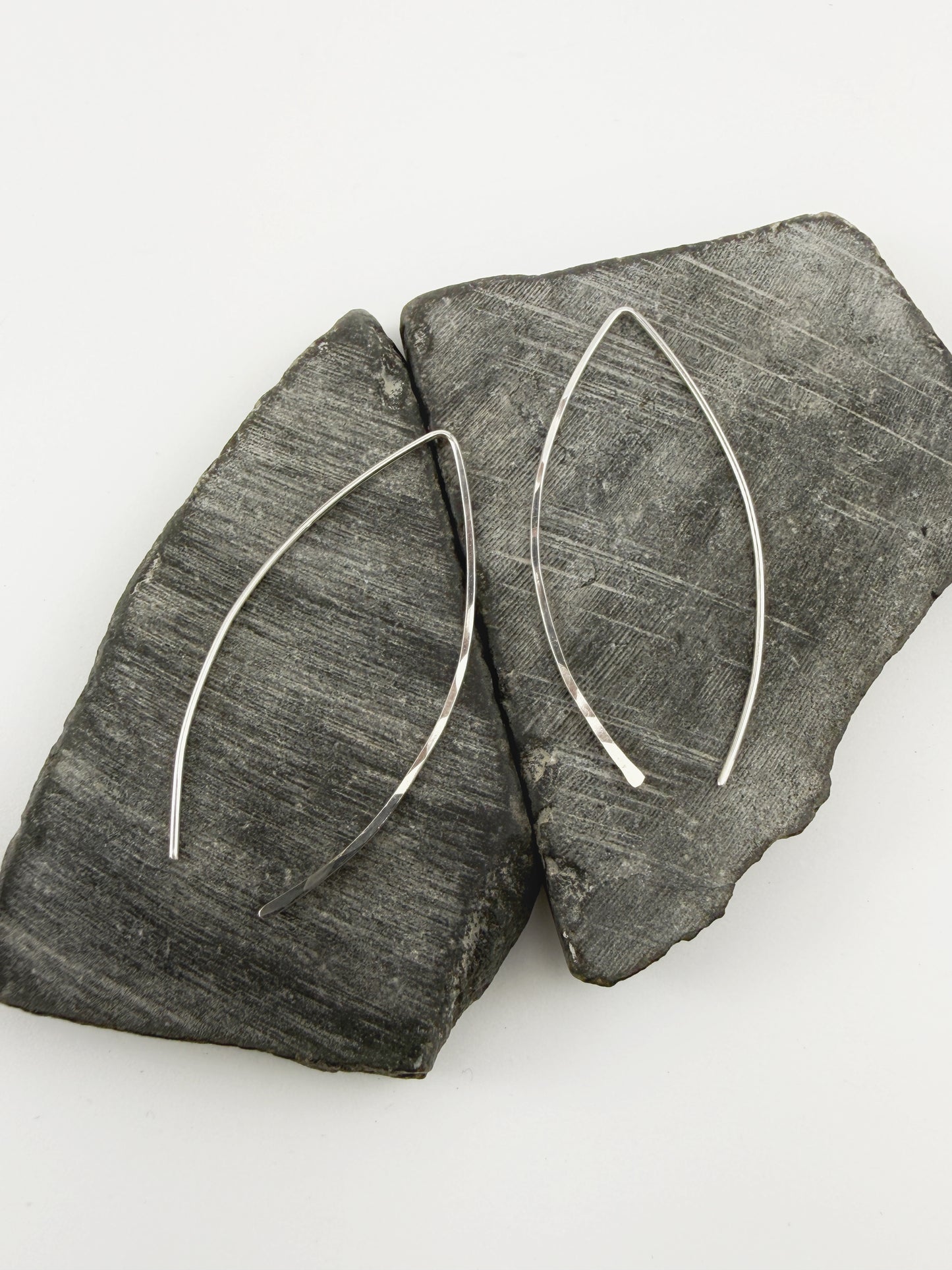 Sterling Silver Marquis Threader Earrings | Arc Earrings | Boho Threaders | Sterling Silver Pull Through Earrings | Handmade Hammered Earrings