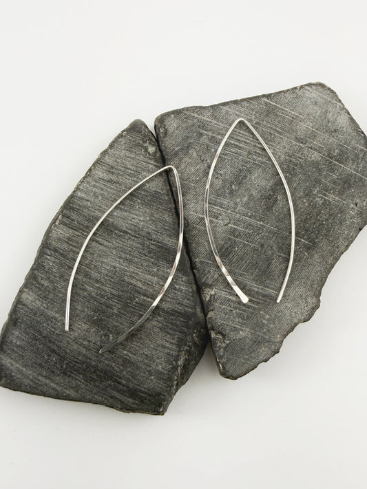 Sterling Silver Marquis Threader Earrings | Arc Earrings | Boho Threaders | Sterling Silver Pull Through Earrings | Handmade Hammered Earrings