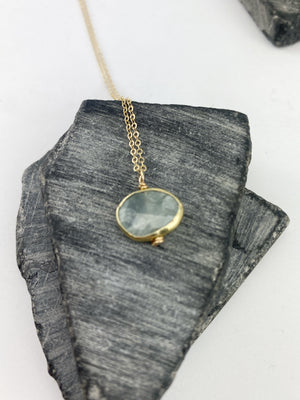 Faceted Aquamarine Necklace | Gold Necklace | Aquamarine Bezel Necklace | Birthstone Jewelry | March Birthday | Aquamarine Jewelry