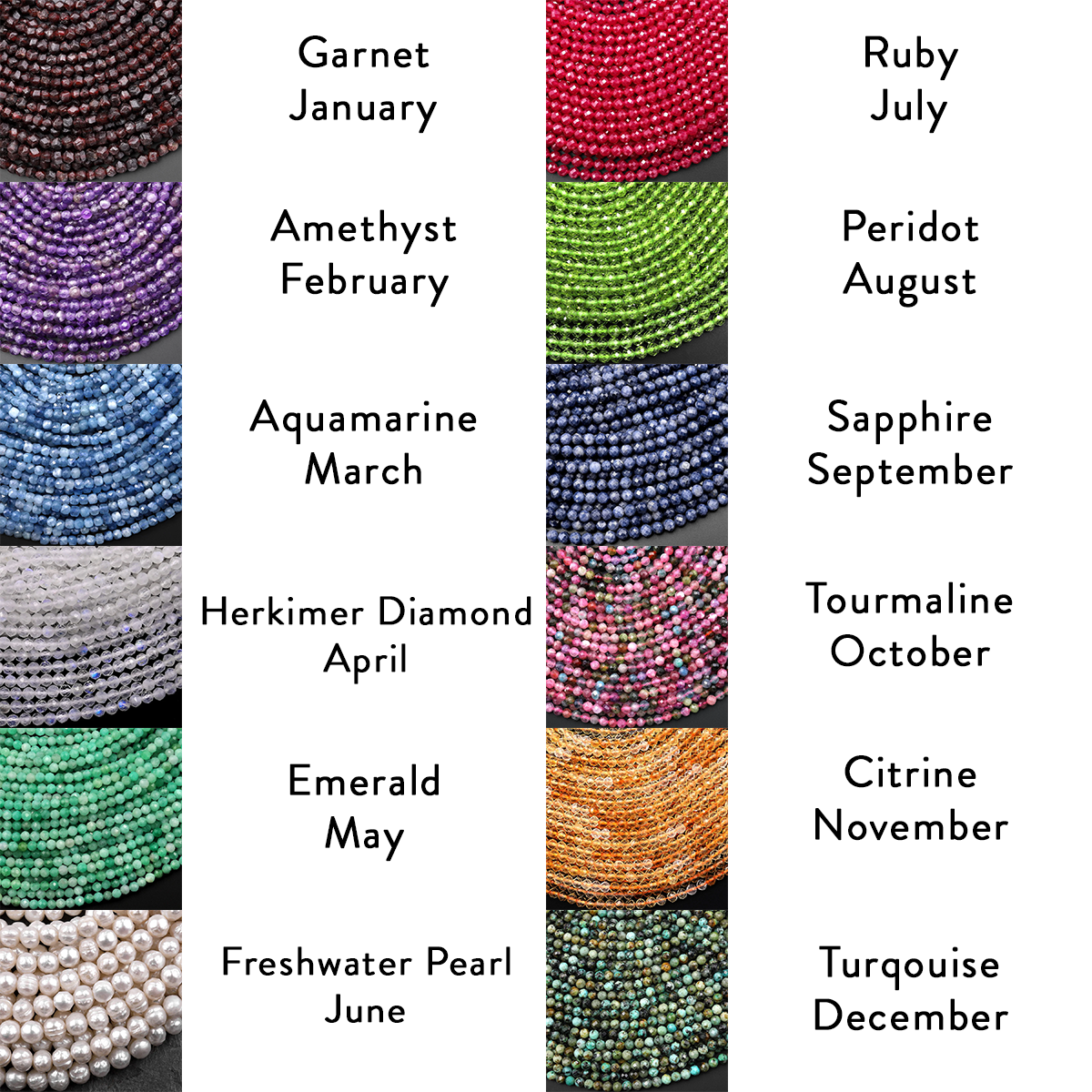 Colorful beaded photos corresponding to each month's birthstone.