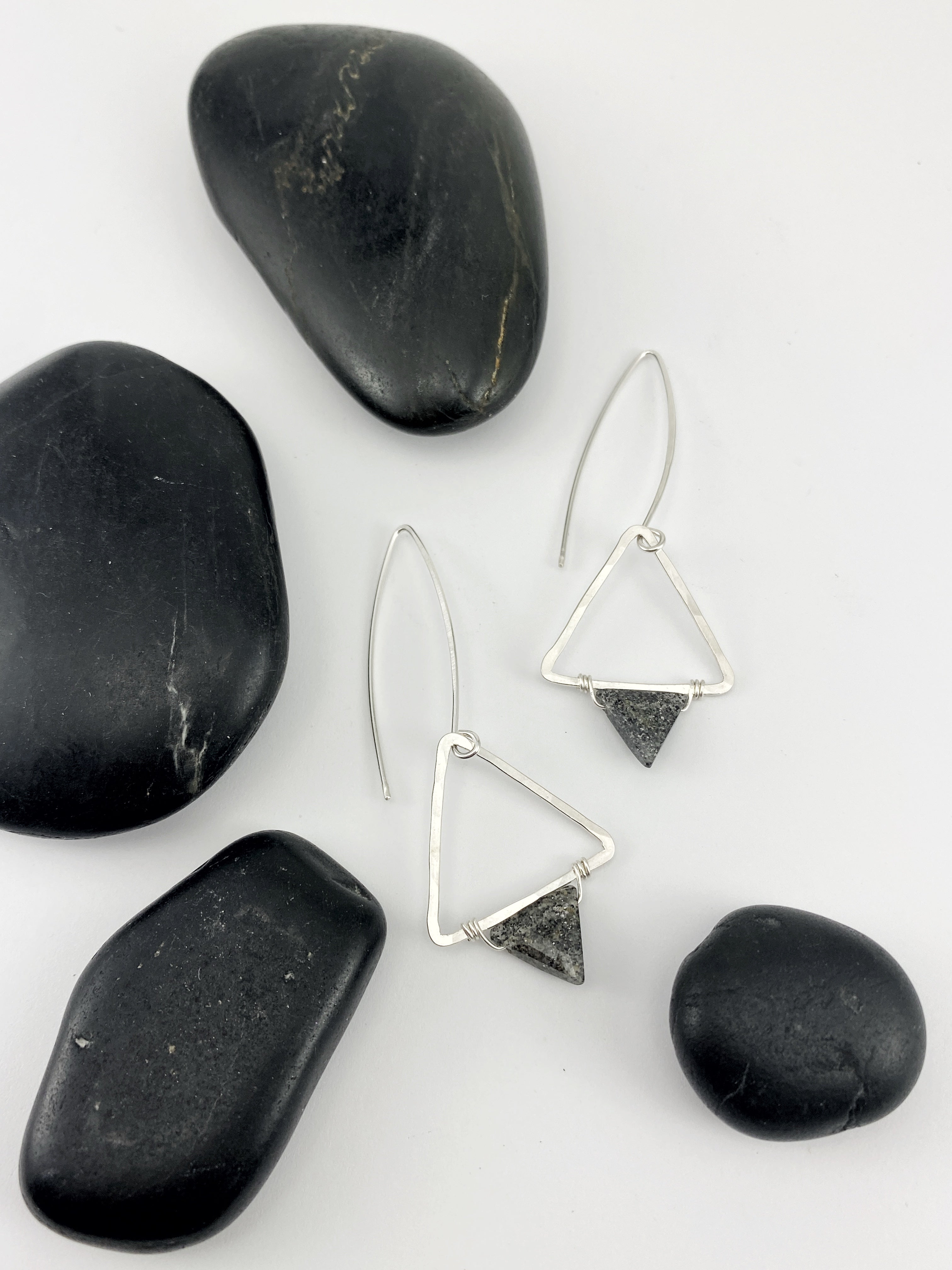 Black Sunstone Sterling Silver Triangle Earrings