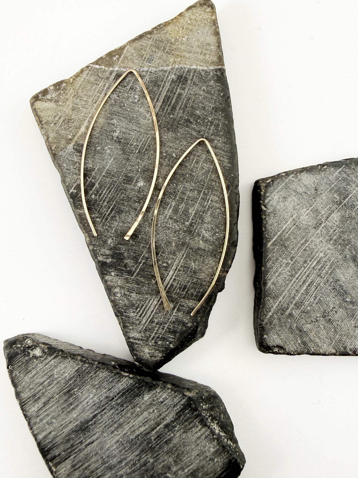 Gold Marquis Threader Earrings | Arc Earrings | Boho Threaders | Gold Pull Through Earrings | 14 k Gold Fill | Handmade Hammered Earrings