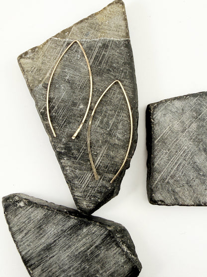 Gold Marquis Threader Earrings | Arc Earrings | Boho Threaders | Gold Pull Through Earrings | 14 k Gold Fill | Handmade Hammered Earrings