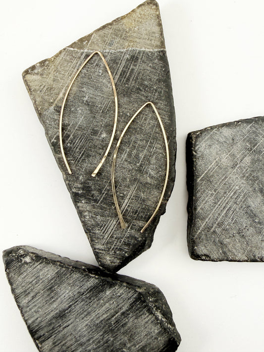 Gold Marquis Threader Earrings | Arc Earrings | Boho Threaders | Gold Pull Through Earrings | 14 k Gold Fill | Handmade Hammered Earrings