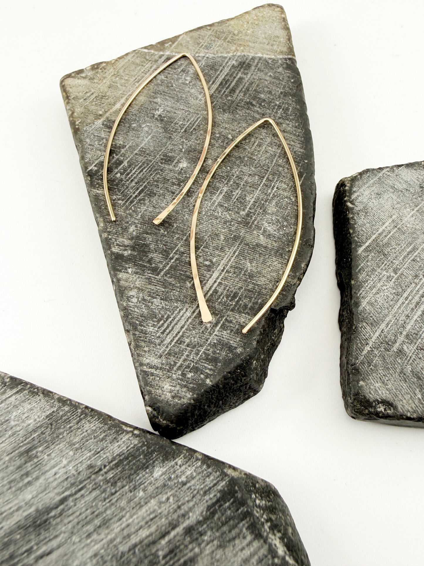 Gold Marquis Threader Earrings | Arc Earrings | Boho Threaders | Gold Pull Through Earrings | 14 k Gold Fill | Handmade Hammered Earrings