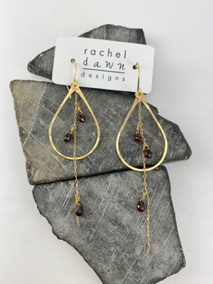 Gold Garnet Teardrop Hoops | Gold Teardrop Earrings | Teardrop Hoops | Geometric Earrings | Garnet Earrings | Minimalist Earrings | Boho Teardrop Earrings | 14 K Gold Fill | Birthstone Jewelry | January Birthday | Birthstone Earrings