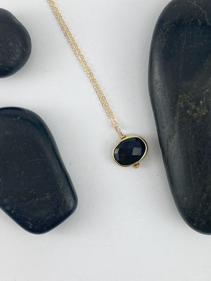 Faceted Onyx Necklace | Gold Necklace | Onyx Bezel Necklace | Boho Necklace | Birthstone Jewelry | July Birthday | Onyx Jewelry