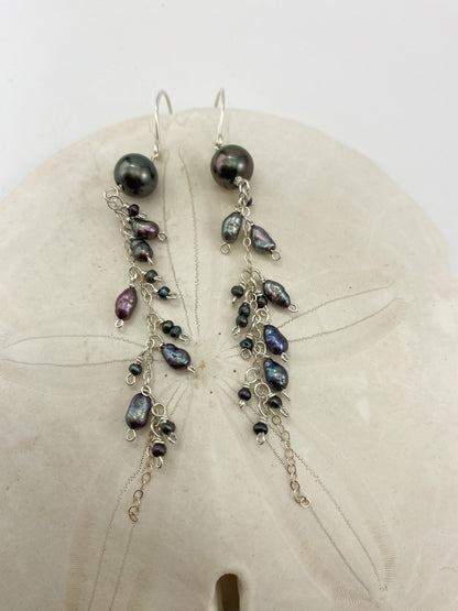 Tahitian & Freshwater Pearl Cluster Earrings