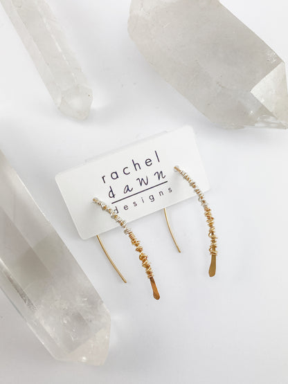 Gold Mixed Metal Pull Through Earrings | Boho Threader Earrings | Minimalist Earrings | Delicate Earrings | Dainty Open Hoops |  Arc Earrings