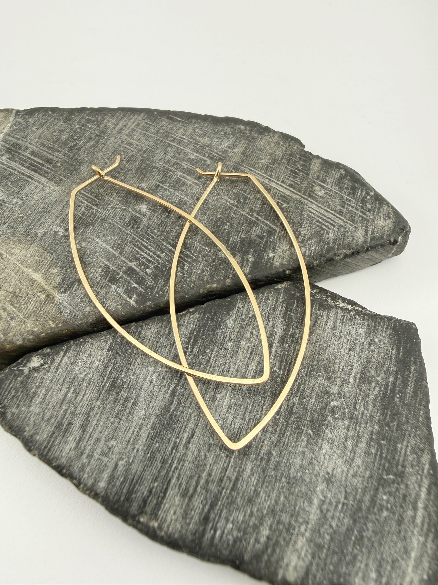 Gold Petal Hoop Earrings | Boho Hoops | Geometric Earrings | Petal Shaped Hoops | 14 K Gold Fill | Handmade Hammered Hoops