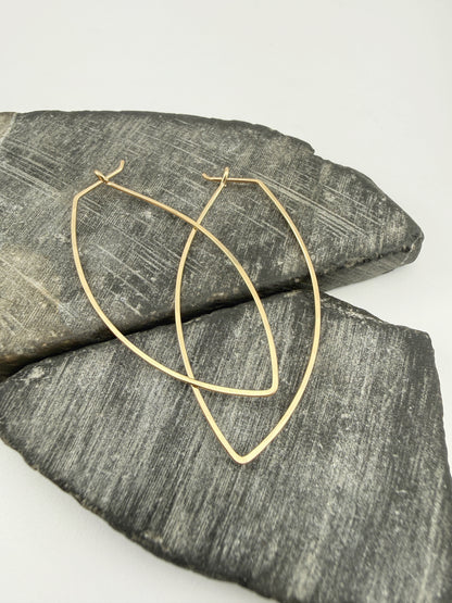Gold Petal Hoop Earrings | Boho Hoops | Geometric Earrings | Petal Shaped Hoops | 14 K Gold Fill | Handmade Hammered Hoops