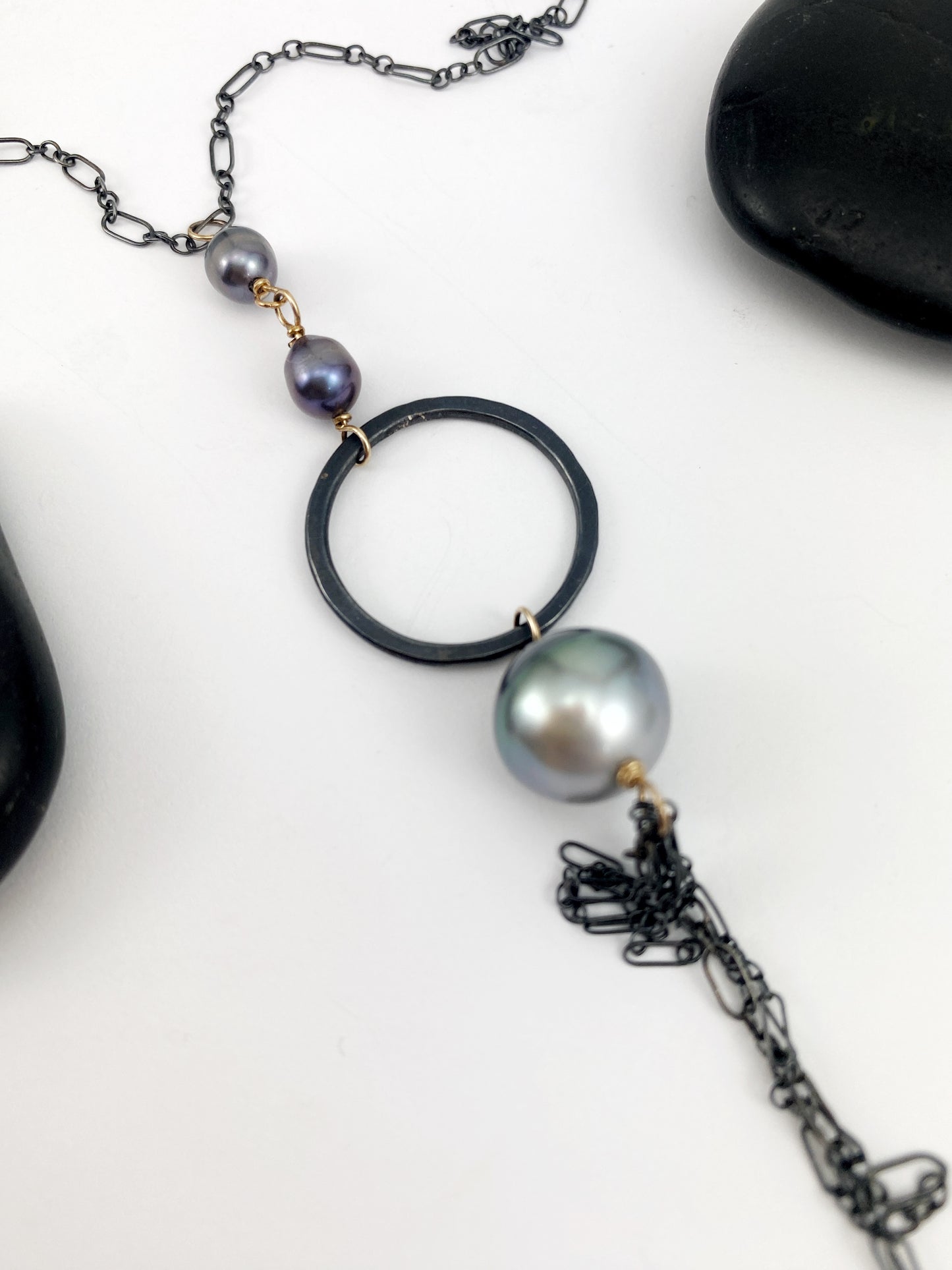 Mixed Metal Tahitian Pearl Fringe Necklace